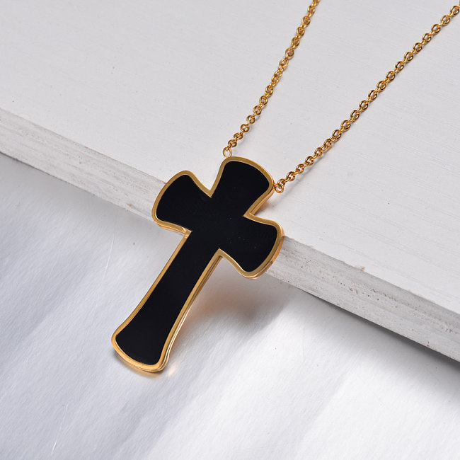 18K Gold Plated Big Cross Necklace -SSNEG143-32611