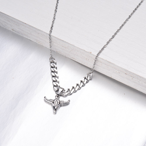 Stainless Steel Bull Head Pendant Necklace -SSNEG142-32558