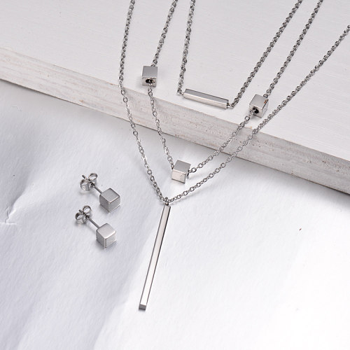 Mehrschichtige Halsketten-Sets aus Edelstahl -SSCSG143-21942-S