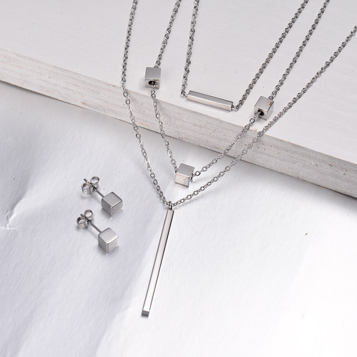Mehrschichtige Halsketten-Sets aus Edelstahl -SSCSG143-21942-S