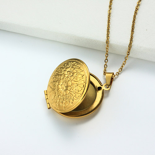 Colar pendente de medalhão banhado a ouro 18k de aço inoxidável -SSNEG143-32404