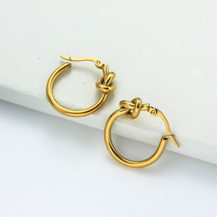 Stainless Steel 18K Gold Plated Minimalist Style Hoop Earrings -SSEGG143-32388