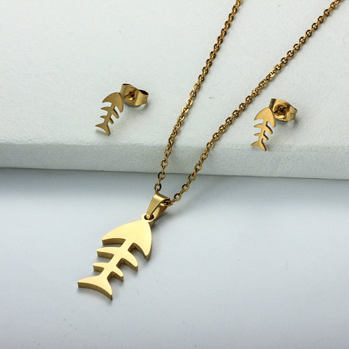 Stainless Steel 18k Gold Plated Fish Jewelry Sets -SSCSG143-32354