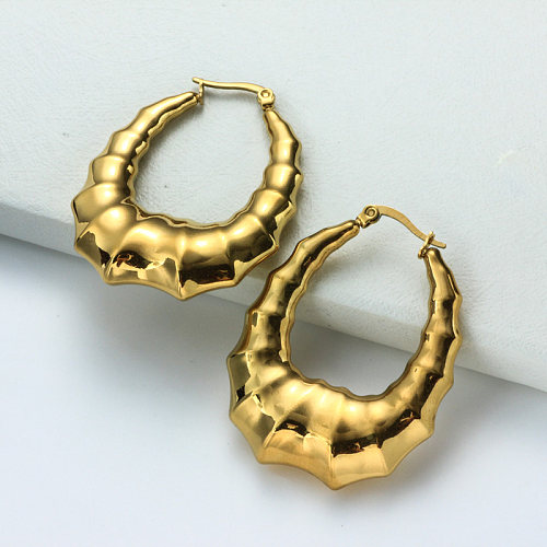 Boucles d'oreilles créoles style minimaliste en acier inoxydable plaqué or 18 carats - SSEGG143-32392
