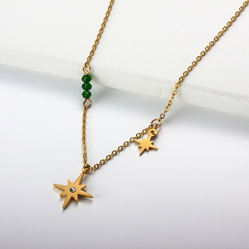 Collier pendentif étoile en perles d'acier inoxydable -SSNEG142-32040