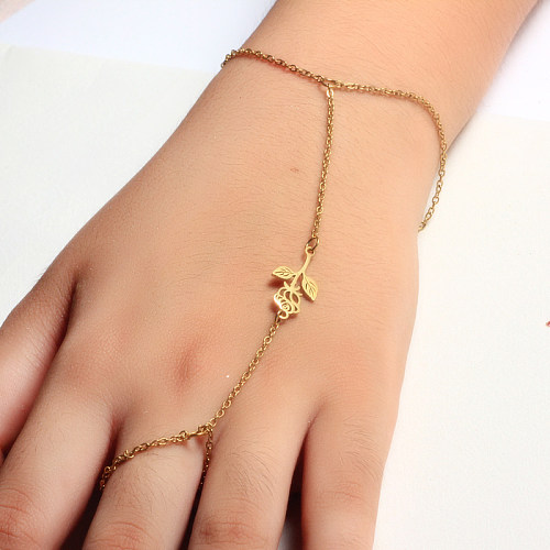 Pulsera chapada en oro de 18 quilates con anillo conectado Cadena-SSBTG142-32653