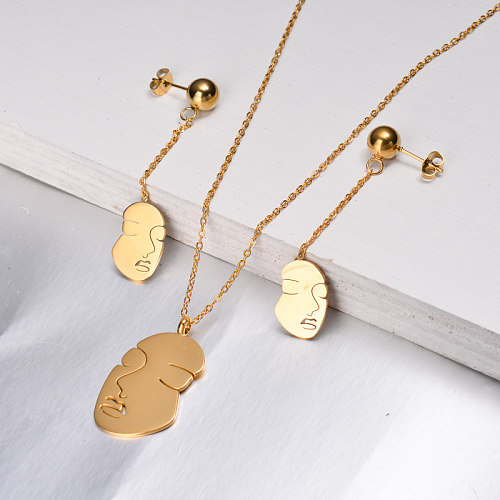 18k Gold Plated Women Face Jewelry Sets -SSCSG143-10141