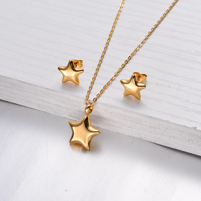 18k Gold Plated Star Necklace Earrings Sets -SSCSG143-32477