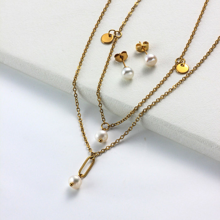 Ensembles de colliers de perles plaqués or 18 carats -SSCSG142-31953