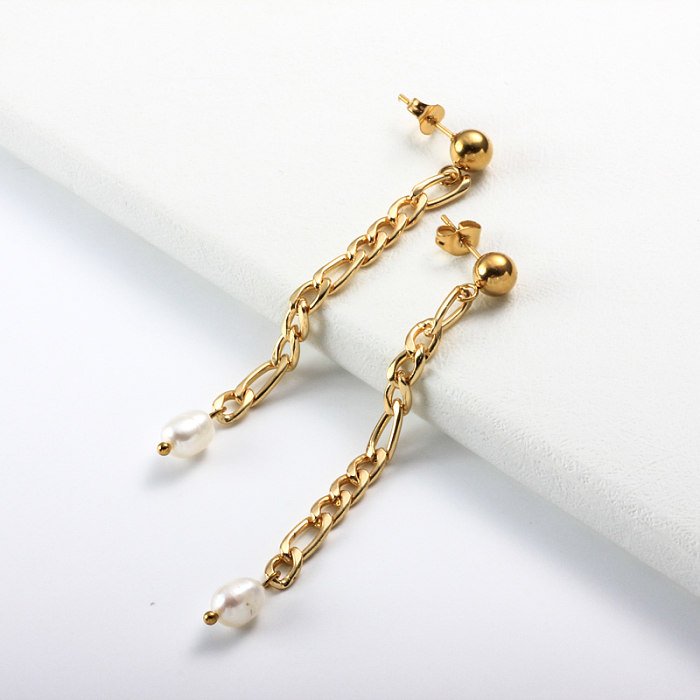 Stainless Steel Pearl Drop Earrings -SSEGG142-32058