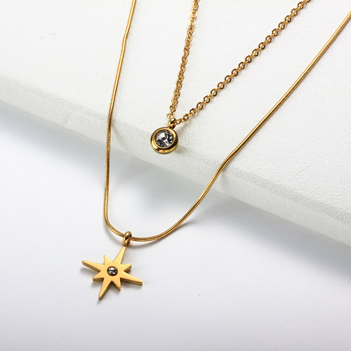 18K Gold Plated Star Multilayered Necklace - SSNEG142-32076