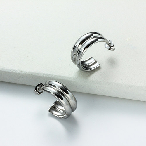 Boucles d'oreilles créoles de style minimaliste en acier inoxydable - SSEGG143-32396
