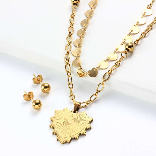 18k Gold Plated Heart Layered Necklace Sets -SSCSG142-31962