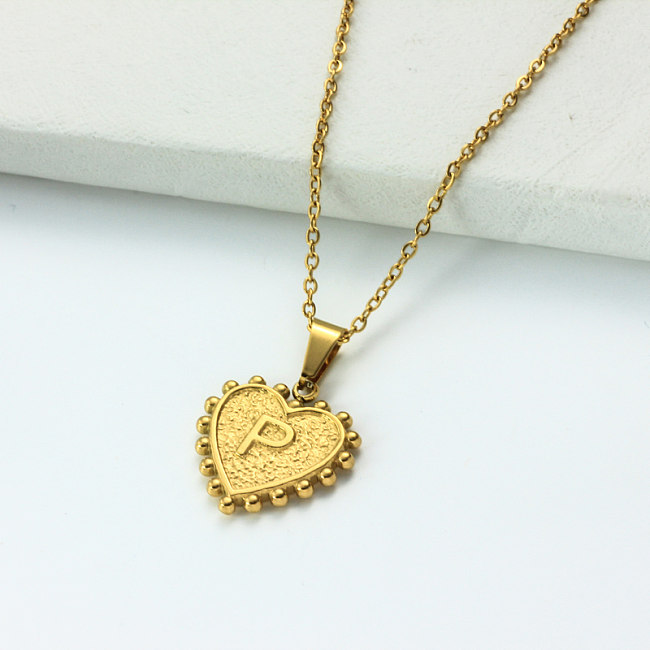 Collar con letra inicial de corazón personalizado chapado en oro de 18 k SSNEG143-32425