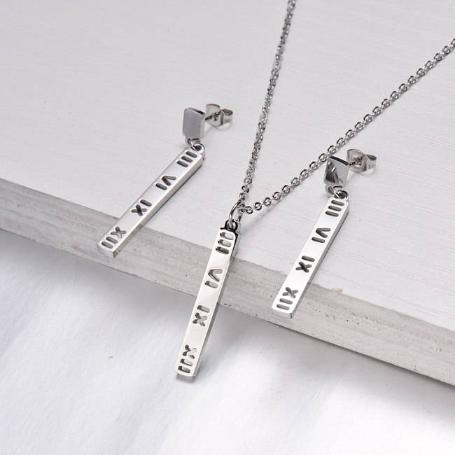 Stainless Steel Roman Numerals Jewelry Sets-SSCSG143-32488