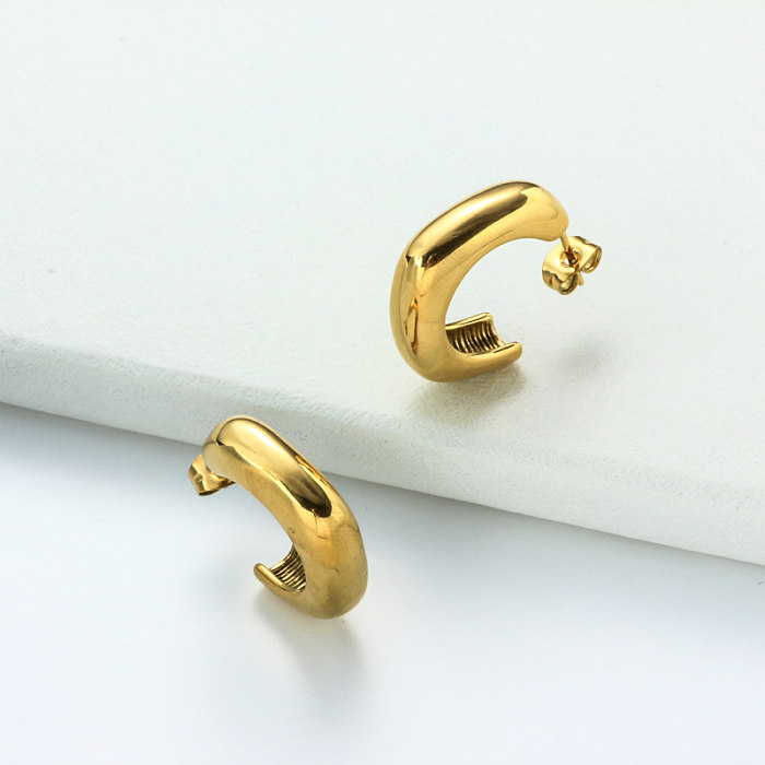Stainless Steel 18K Gold Plated Minimalist Style Hoop Earrings -SSEGG143-32398