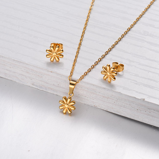 Conjuntos de Joyas de Pendientes de Collar de Flores Chapados en Oro de 18k -SSCSG143-32474