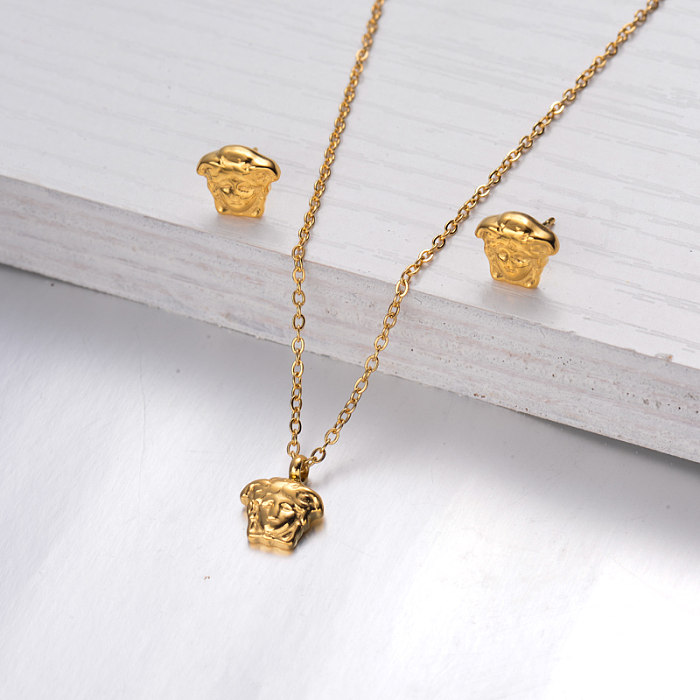18k Gold Plated Portrait Necklace Earrings Sets -SSCSG143-32469