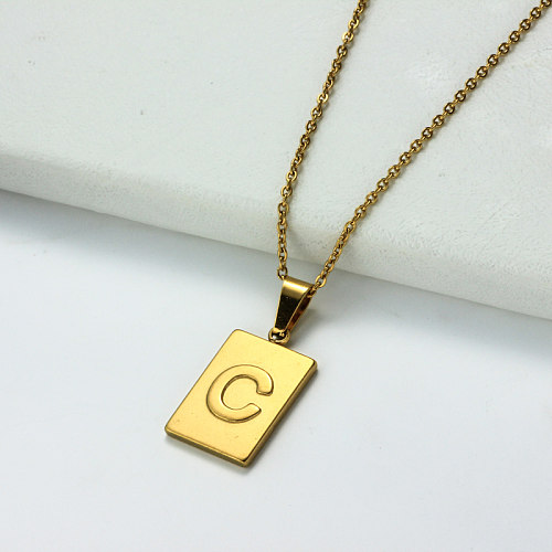 Collar con letra inicial rectangular personalizado chapado en oro de 18 k SSNEG143-32438