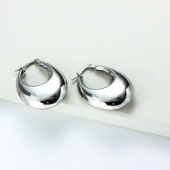 Stainless Steel Steel Color Minimalist Style Hoop Earrings -SSEGG143-32383