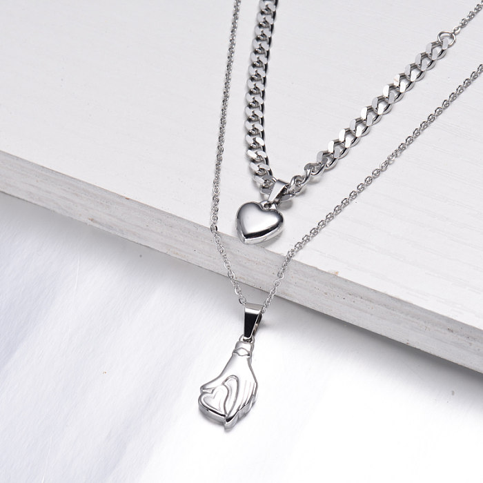 Stainless Steel Multi Layered Necklace -SSNEG142-32565