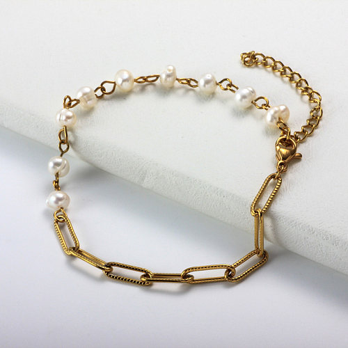Stainless Steel Pearl Beaded Chain Bracelets -SSBTG142-32066