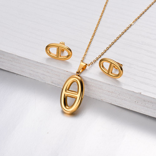 18k Gold Plated Botton Necklace Earrings Sets -SSCSG143-32468