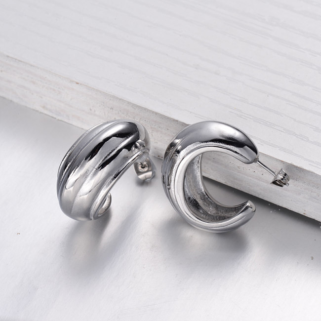 Brincos de argola simples estilo minimalista de aço inoxidável -SSEGG143-32484