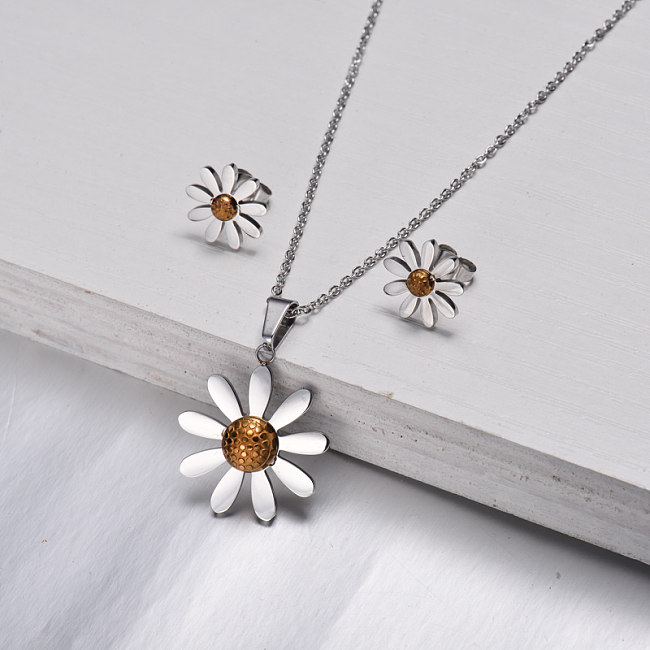 Stainless Steel Daisy Jewelry Sets -SSCSG143-9745