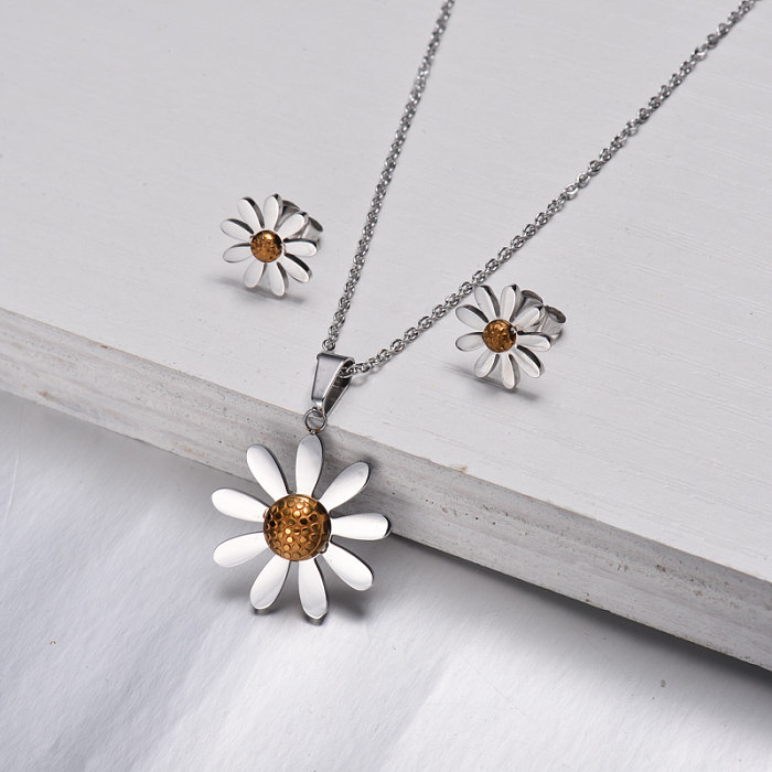Stainless Steel Daisy Jewelry Sets -SSCSG143-9745