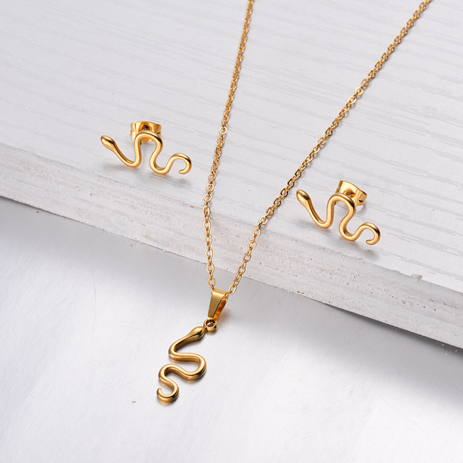 18k Gold Plated Snake Necklace Earrings Sets -SSCSG143-32479