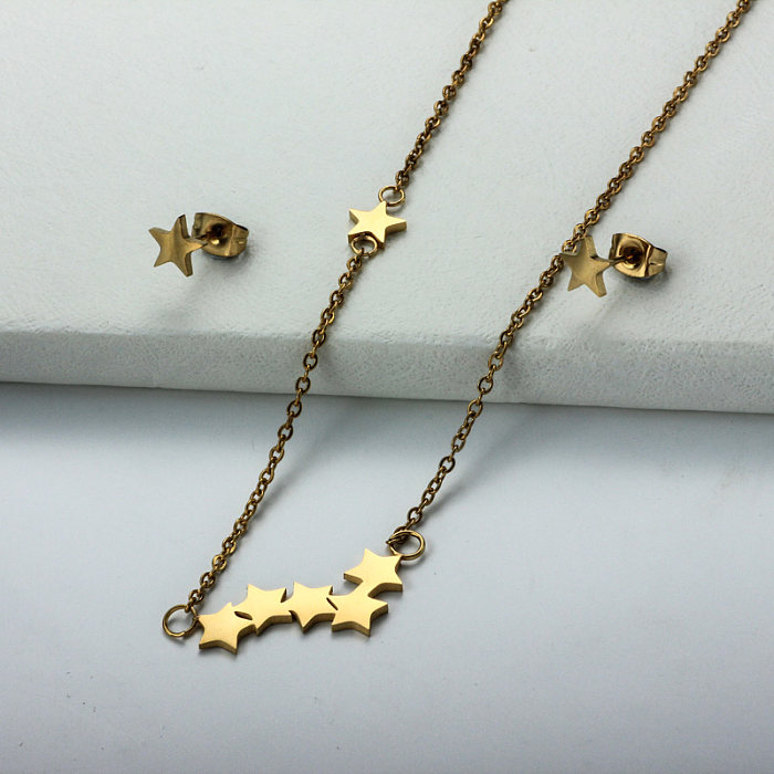 Conjuntos de Joyas Estrella de Acero Inoxidable Chapados en Oro de 18k -SSCSG143-32370