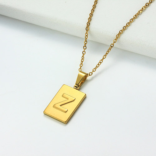 Colar com letras iniciais retangulares personalizadas banhado a ouro 18k SSNEG143-32461