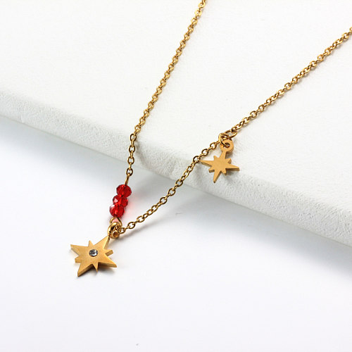 Stainless Steel Beaded Star Pendant Necklace -SSNEG142-32041