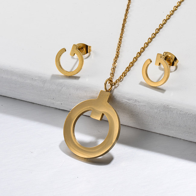 Stainless Steel 18k Gold Plated Circle Jewelry Sets -SSCSG143-32365