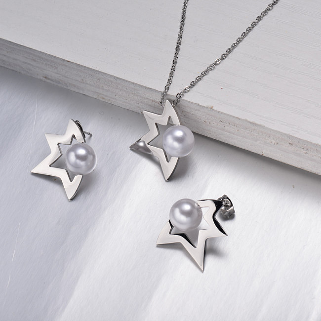 Stainless Steel Star Pearl Jewelry Sets -SSCSG143-11029-S