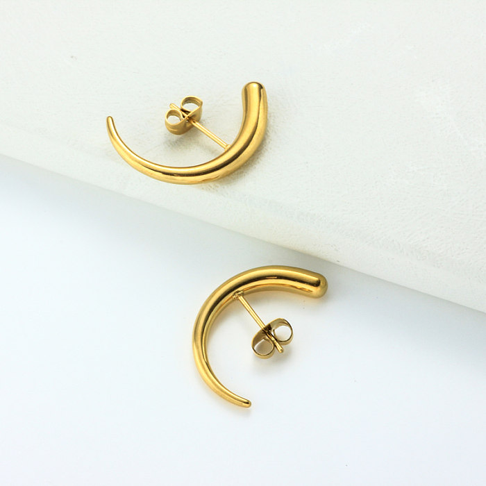 Stainless Steel 18K Gold Plated Minimalist Style Hoop Earrings -SSEGG143-32380