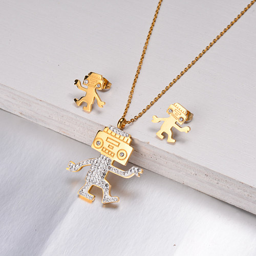 18k Gold Plated Crystal Robot Jewelry Sets SSCSG143-10276