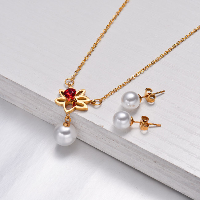 18k Gold Plated Pearl Jewelry Sets -SSCSG143-32498