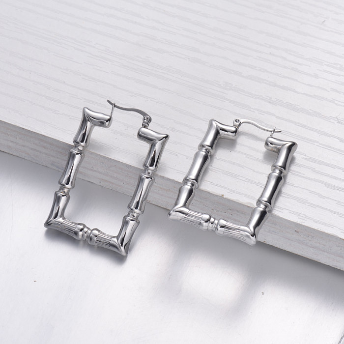Brincos de argola simples estilo minimalista de aço inoxidável -SSEGG143-32487
