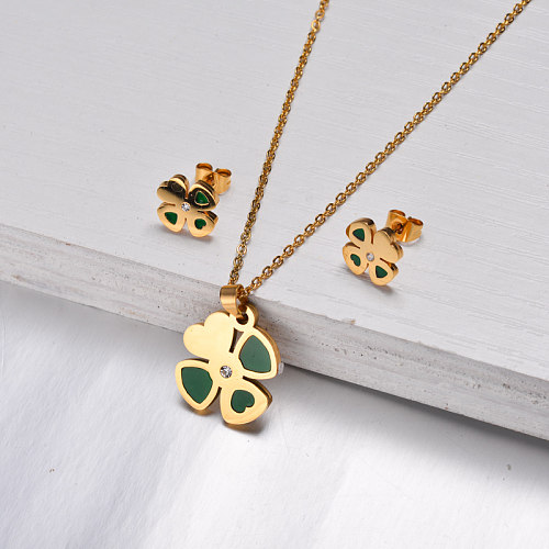18k Gold Plated Clover Flower Jewelry Sets -SSCSG143-13045