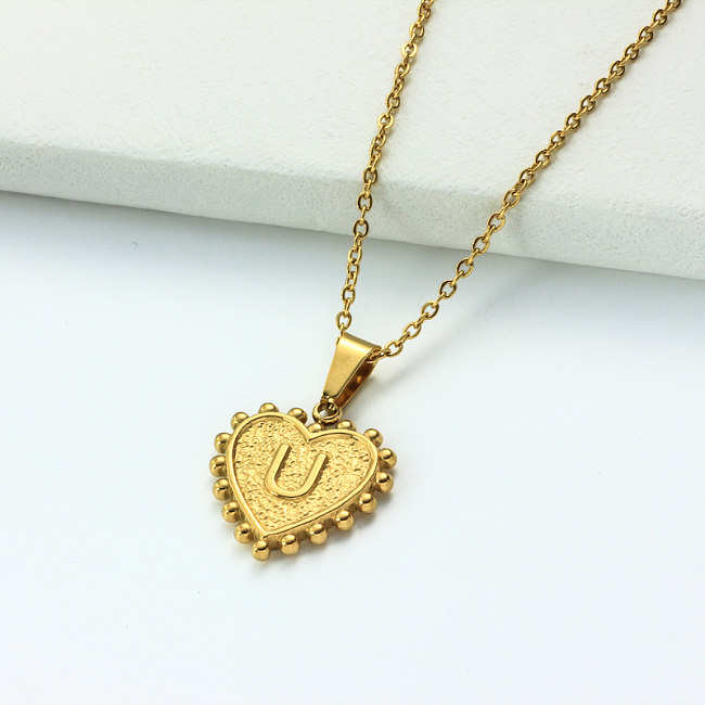 Colar com letras iniciais de coração personalizado banhado a ouro 18k SSNEG143-32430