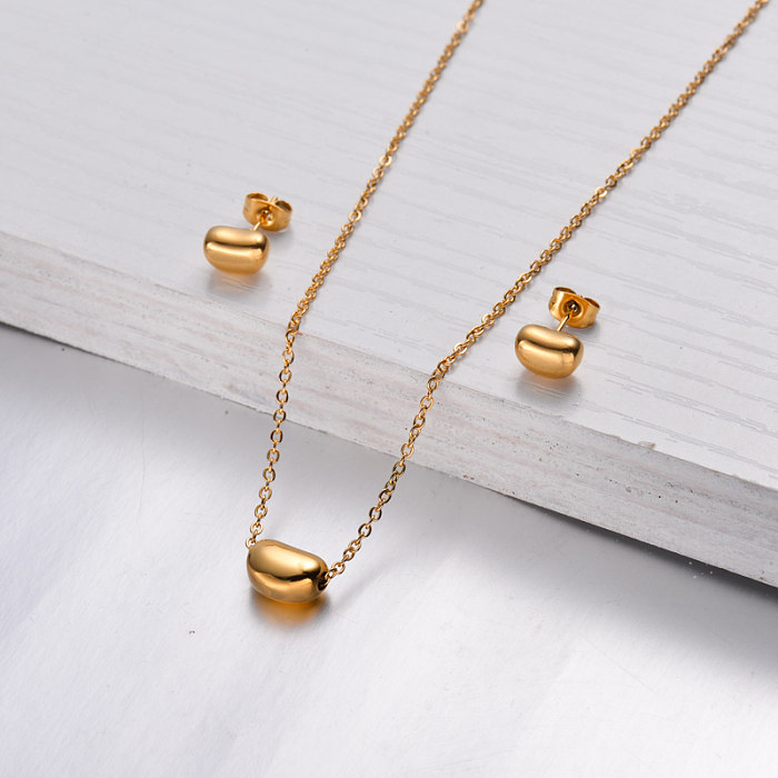 18k Gold Plated Bean Necklace Earrings Sets -SSCSG143-32463