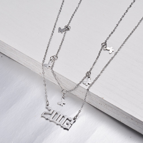 Stainless Steel Multi Layered Birth Year Necklace -SSNEG142-32579