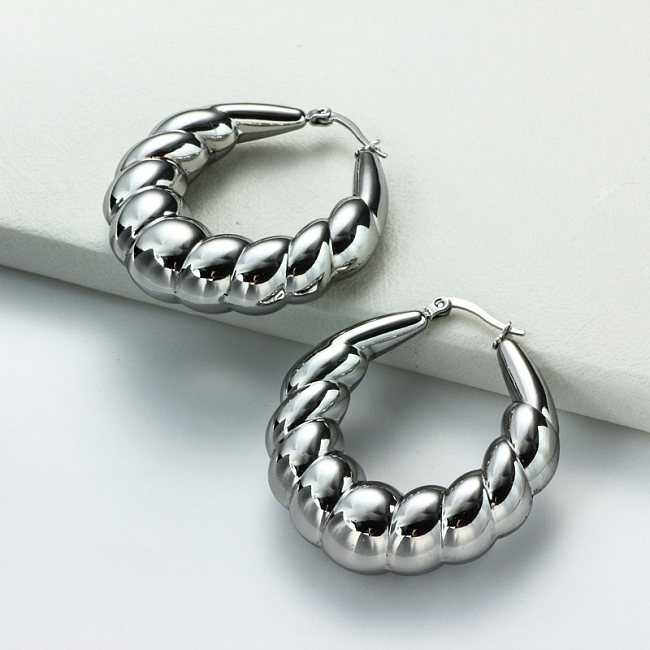 Stainless Steel Steel Color Minimalist Style Hoop Earrings -SSEGG143-32385