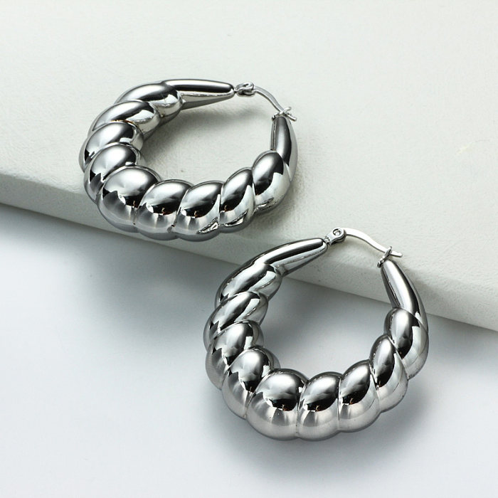 Brincos de argola em aço inoxidável com cor de aço inoxidável estilo minimalista -SSEGG143-32385