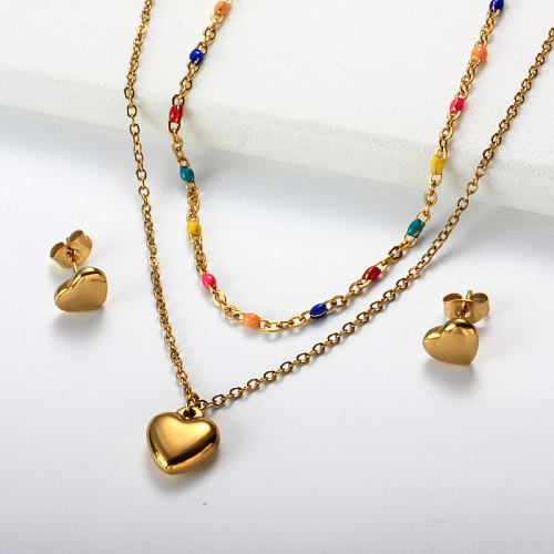 Conjuntos de joias com coração banhado a ouro 18K -SSCSG142-32075