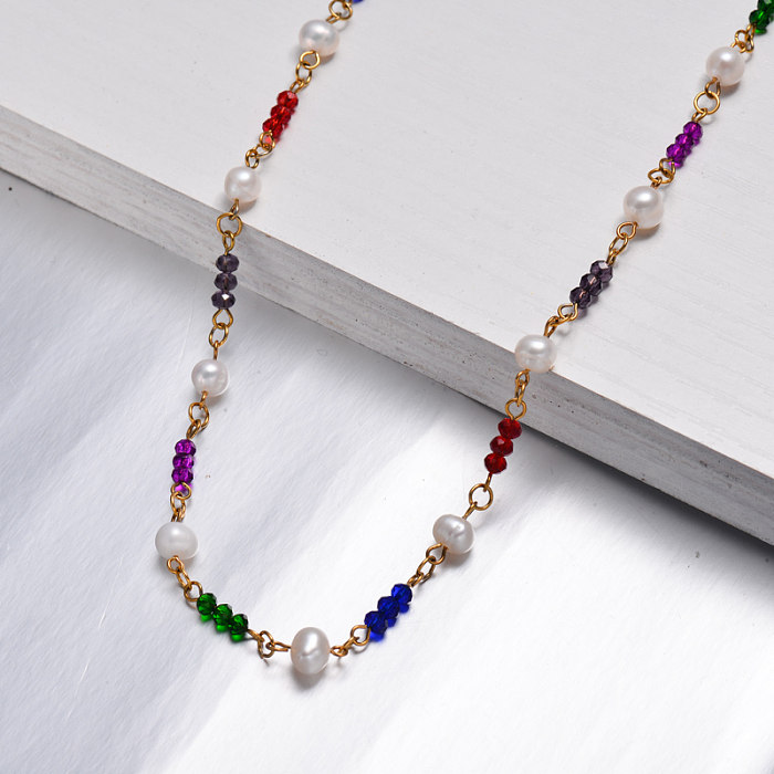 Collar de Perlas de Cuentas Multicolor -SSNEG142-32531