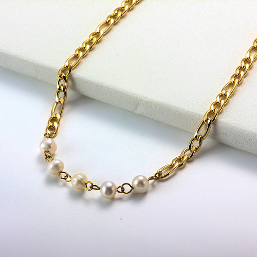 Stainless Steel Pearl Chain Necklace -SSNEG142-32056