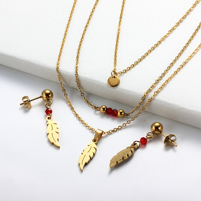 Stainless Steel Leaf Multi Layered Necklace Sets -SSCSG142-31985